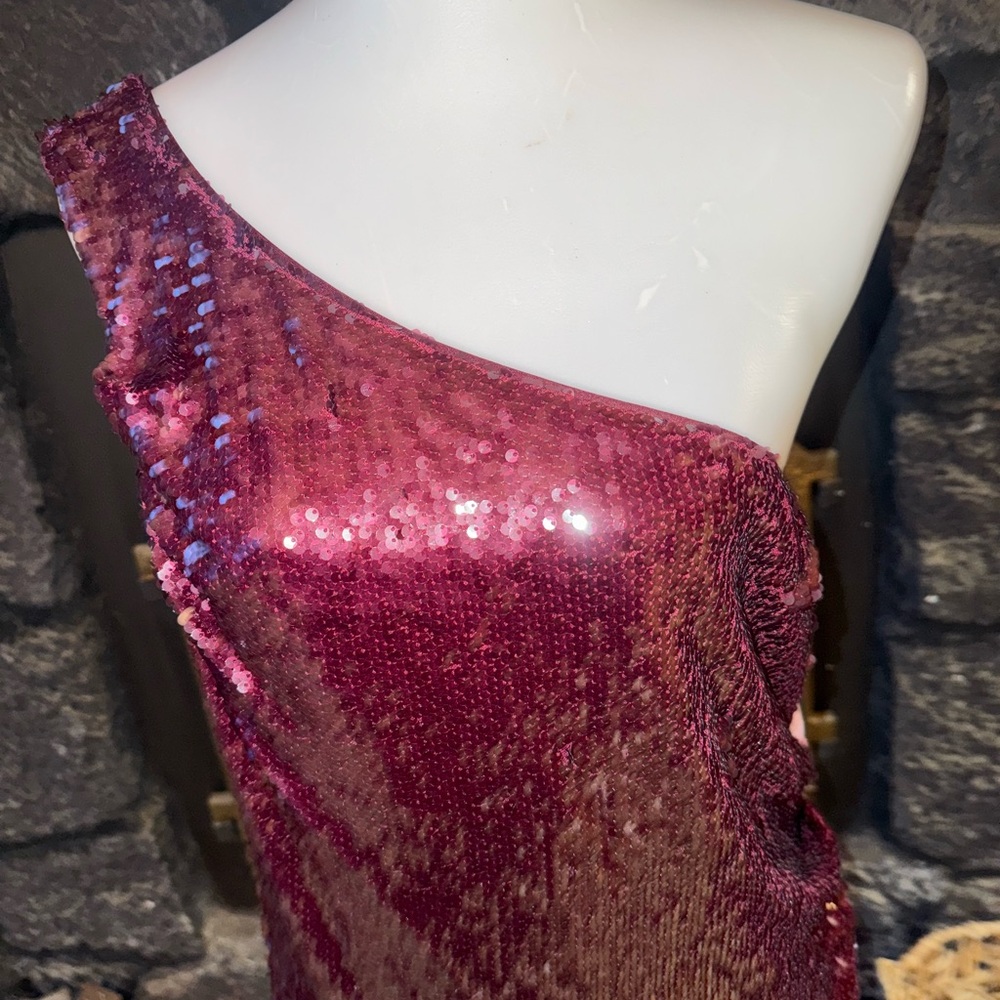 Wild Fable NWT XL Burgundy Sequin One-Shoulder Midi Dress - Picture 3 of 11